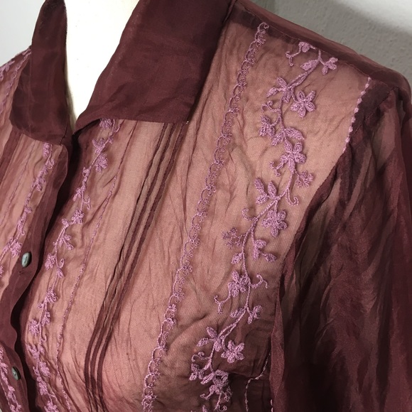 Sundance Tops - Sundance sheer blouse floral embroidery silk